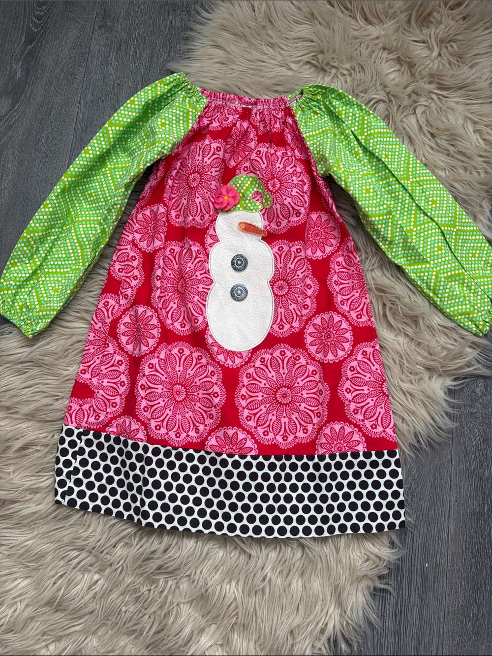 Girls Pink & Green Snowman Christmas 🎅 Holiday Dress - Festive Kids Costume